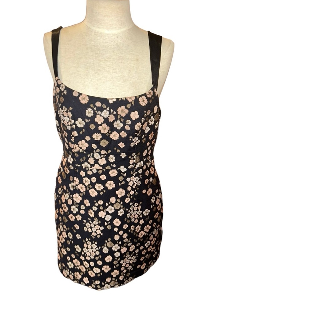 Anthropologie Maeve Navy Jacquard floral Mini Dress size 6 lined - Picture 2 of 9